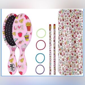 Wet Brush Ready School Set -Detangling Hairbrush w/ Hair Bands, Pencils & Pouch